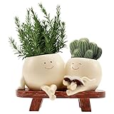 Blumentopf mit Smily-Gesicht, niedlicher Kunstharz-Doppelkopf-Pflanztopf mit Ablaufloch, Neuheit Design Stuhl Sukkulent Blumentopf, moderne Damenkopf-Vase, Mädchengesicht-Pflanzgefäß