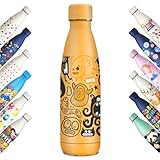 KollyKolla Edelstahl Trinkflasche 500ml, 3D-Druck Trinkflasche, Trinkflasche Sport, Trinkflasche Kohlensäure Geeignet, Auslaufsicher Thermoskanne, BPA-Frei, Trinkflaschen für Kinder, Schule, Sport