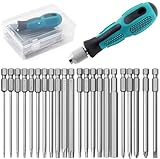 YUHIAKE 22 Stück Bit Set Lang Mit 1/4 Zoll Magnetischem Handhalter, Schraubendreher Satz, Torx T6-T40, Hex H2,5-H8, PH1, PH2, PZ2, Schlitz, Länge 100mm