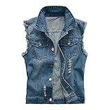 semen Herren Ärmellose Zerrissene Jeans Weste Fit Beiläufige Cowboy Denim Jacke Weste Slim Fit Beiläufige Weste Jeansweste (EU 3XL = Etikett 6XL, Blau)