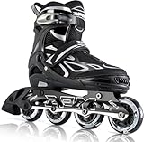 2PM SPORTS Verstellbar Inliner für Kinder Mädchen Jungen, Inline Skates Rollschuhe für Damen Herren Größe 30-33 34-37 38-41 42-44 (Grey XL)