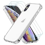 Totill Hülle für iPhone X/XS mit 3 Stück Schutzfolie, 4 in 1 Durchsichtige Kratzfest Stoßfest Handyhülle, Rundumschutz Schutzhülle, Ultra Transparent Weiches Durchsichtig Case Cover, Panzer Schutz