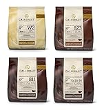 Callebaut 4 x 400g Bundle - Feinste Belgische Zartbitterschokolade, Dunkle, Milch & Weiße Schokolade Kuvertüre - Finest Belgian Chocolate (Callets) Packung mit 4 x 400g
