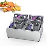 HMASNSEIY Fritteusentank 10 Liter 20 Liter, Elektrische Fritteuse Mit Korb Edelstahl-Ölfritteuse, Edelstahl-Arbeitsplattentank-Fritteuse Mit Frittierkorb, Für Das Heimküchenrestaurant