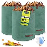 GIOVARA Gartenabfallsack pop up 3 x 300L, Laubsack für herbstlaub, Gartenabfallsack Stabil mit Griffe, Wasserdicht, faltbar, robust für Rasenschnitt, Heckenabfälle und Gartenreinigung