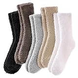 Josnown Kuschelsocken Damen Flauschige Socken aus Korallenfleece Winter Dicke Warme Haussocken 5 Paar Kuschlige Bettsocken Schlafsocken Größe 35-41