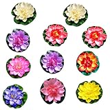 QINGYIWL 11 Stück Schwimmende Blumen Künstliche Seerosen, Teichpflanzen Künstlich, Wasserlilie Pflanzen 10cm, Seerose Lotusblüte für Aquarium Terrasse Garten Teich (Bunt)