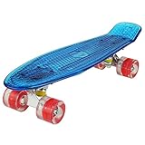 WeSkate Skateboard 22' Polycarbonat Kunstsoff Cruiser Pro Street Skate Board Ywhb-35 Deck in Blau mit LED/Rollen in Rot mit LED Deck mit LED und USB