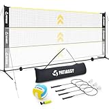 Patiassy 17ft Volleyballnetz Mit Stangen, Badminton Netz Set Mit 4 Badmintonschlägern 3 Gänsefederbälle 1 Volleyball Für Outdoor Höhenverstellbar