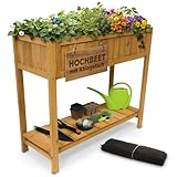 STREND PRO Hochbeet Balkon | 76cm(h) x 33cm(b) x 89(l) | Gemüsebeet Holz mit Ablage & wasserdichter Pflanzfolie | Kleines Hochbeet Schmales ideal für Balkon, Terrasse & Garten | Kräuterbeet