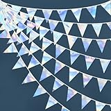 32Ft Schillernder Stoff Dreieck Banner Flagge Doppelseitig Metallic Holographische Wimpel Girlande für Hochzeit Baby Brautparty Bachelorette Verlobung Disco Euphoria Galaxy Party Supplies