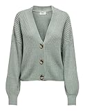 ONLY Damen Kurze Strickjacke | Langarm V-Ausschnitt Cardigan Knitted Basic | Stretch Sweater ONLCAROL, Farben:Grün, Größe:L