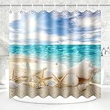 LTZGO 180x200 Duschvorhang aus Stoff Polyester Textil Anti-schimmel Wasserdicht Waschbar für Badezimmer Badewanne und Dusche Ocean Stil dekorieren Vorhang Duschvorhänge mit 12 Duschvorhangringen