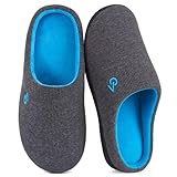 VeraCosy Herren Zweifarbige Hausschuhe Memory Schaum Pantoffeln, Dunkelgrau/Blau, 44/45 EU