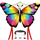 1 Packung bunte Schmetterlingsdrachen für Kinder und Erwachsene, großer Kinderdrachen leicht zu fliegen, Stranddrachen für Erwachsene, perfekter Familiendrachen für Parks und Outdoor-Aktivitäten, 91 m