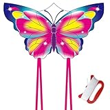 Schmetterling Drachen Kinder Mit 100m Drachenschnur, Flugdrachen Für Kinder Ab 3 Jahren, Lenkdrachen Für Erwachsene, Drachen Steigen Lassen Junge Mädchen Für Strand Parkausflüge (Rosa)