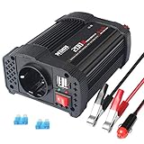 NDDI 200W Car Wechselrichter, 12V DC auf 230V AC Spannungswandler mit Dual USB Autoladegerät und 1 AC Outlet Power Inverter für Auto