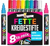 Chalky Crown - Kreidestifte für Tafel Abwaschbar - Für Tafeln, Schilder, Fenster, Glas - Umkehrbare Spitze (8er-Pack) - Mehrfarbig, 6 mm