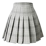 Hoerev Frauen Mädchen vielseitig Plaid gezauter Rock mit Shorts für kaltes Wetter,Graugitter,EU 36