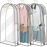 YYDSLEE 3 Stück Transparent Kleidersäcke Wasserdicht 60x102CM Anzugtasche Abdeckung mit Reißverschluss für Anzüge Kleider Mäntel Sakkos Hemden Mottenschutz Anzugsack Aufbewahrung Kleiderhülle Anzug