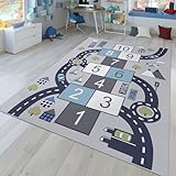 TT Home Kinderzimmerteppich Teppich Junge Mädchen Kinderteppich Baby rutschfest Straße, Farbe: Grau, Größe:120x160 cm