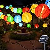 BrizLabs Lichterkette Lampions Solar Außen, 10M 30 LED Laternen Lichterkette Outdoor Wasserdicht 8 Modi Garten Beleuchtung für Balkon Hof Terrasse Hochzeit Weihnachten Party Fest Atmosphäre Deko, Bunt