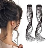 XFSRG 2 Stück Fringe Pony Haarteil 35 cm Side Air Bangs Synthetischer Pony Haarspangen zum Anklipsen mit Schläfen für Frauen(Braun-schwarz)