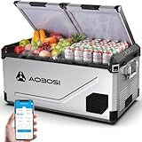 AAOBOSI 95L Kompressor Kühlbox Dual Zone bis -20℃，Edelstahlgehäuse & Aluminium-Innenausstattung，12/24V DC & 230V AC，Kühlbox Kompressor für Auto, Boot, Camping und Geländefahrt