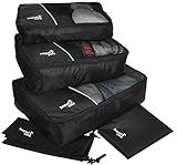 HOPEVILLE Kleidertaschen-Set 5-teilig, mit 3 Koffertaschen - PLUS einem Wäschebeutel und einem Schuhbeutel, Premium Packing Cubes für perfekt organisiertes Reisegepäck (Schwarz)