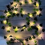 Lichterkette, 2 m, 20 LEDs, Efeublätter, Girlande, Feenlampe, Garten, Weihnachten, Heimdekoration, Hochzeit, Dekoration, Lampe, DIY hängende Gartenbeleuchtung, batteriebetrieben, grüne Blattgirlande