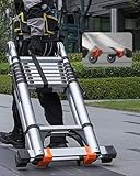 WhamtL Dachbodentreppe Tragbare, Ausziehbare Leiter mit Rädern, Klappbare Hohe Leitern für den Heimgebrauch, rutschfeste, Teleskopierbare Dachbodenleiter aus Aluminium(14 Step-570cm (18.7ft))