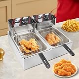 Elektrische Friteuse mit Fett 5000W 6 L Kommerzielle Doppel Fritteusen Gastronomie Edelstahl Kaltzonen Fritöse, Profi Gastro Fritteuse mit öl, Perfekt für Pommes oder Snacks, 60–200 °C