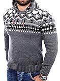 Reslad Norweger Pullover Herren Winterpullover Kapuzenpullover | Strickpullover für Männer RS-3013 (L, Anthrazit)