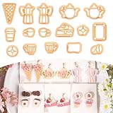 Puocaon Ausstechformen für Kaffeetassen – 17 Stück Kaffee-Ton-Ausstecher, Nachmittagstee-Schneider, Eiscreme, Kuchen, Teetasse, Muster, Ohrringherstellungs-Set zum Gestalten von Schmuck