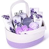 BODY & EARTH Geschenkset für Frauen - 11 tlg. Badeset Geschenke mit Lavendel Duft Produkte, Geschenkkorb Wellness Set für Frauen, Mama, Freundin, Mädchen zum Geburtstag Valentinstag Muttertag