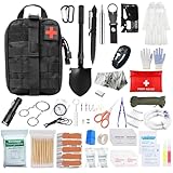 KUWUNG Erste Hilfe Set, Survival Kit mit Überlebenswerkzeug, Notfallrucksack Gefüllt, First Aid Kit, Survival Set Outdoor für Auto, Camping, Rucksackreisen, Wandern, Jagd