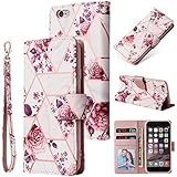 Asuwish Handyhülle für iPhone 6 Plus/6s Plus Hülle mit Folie Schutzfolie und Kartenfach Klappbar Leder Geldbörse Ständer i 6Plus 6sPlus S S6 + 6+ 6s+ Handy Hüllen Marmor Schutzhülle Phone Case Rosa