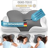 Glückstoff® Orthopädisches Kissen [Innovationspreis für Ergonomie nominiert] Kopfkissen Nackenschmerzen aus Memory Foam | Nackenstützkissen Ergonomische Nackenrolle Seitenschläferkissen Grau