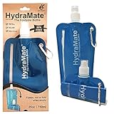 HydraMate Faltbare Trinkflasche 750ml Wiederverwendbare Faltbare Wasserflasche. Zusammenklappbare, Leichte, Flexible, Rollbare, BPA FREIE. Wasserbeutel nachfüllbar mit Karabinerhaken.