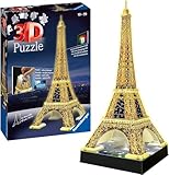 Ravensburger 3D Puzzle 12579 - Der Eiffelturm Night Edition - das weltbekannte Wahrzeichen von Paris - LED beleuchtetes 3D Modell zum selbst Aufbauen - ab 10 Jahren, Meerkleurig