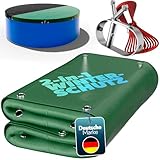 poolomio® Pool Winterabdeckung rund 366 cm (360-380 cm) | 2in1 Solarplane & Poolabdeckung | Robuste PE Poolplane Abdeckplane | UV-beständig, Algen- & | Planenmaß: Ø 420 cm