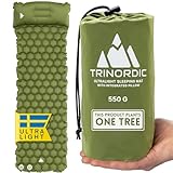 TRINORDIC 550g Ultraleichte Aufblasbare Isomatte - Mit Aufblasbarem Kissen - Camping Matratze mit Kleines Packmaß für Outdoor, Camping, Wandern & Bikepacking