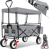 KESSER® Bollerwagen faltbar mit Dach Handwagen Transportkarre Gerätewagen inkl. 2 Netztaschen, Cover und Einer Außentasche Mit Vorderrad-Bremse | klappbar | Vollgummi-Reifen | bis 100 kg Tragkraft