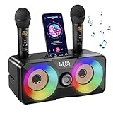 Karaoke Maschine für Erwachsene Kinder mit 2 drahtlose Mikrofone, tragbare Bluetooth Singen PA-Lautsprechersystem mit LED-Leuchten für Home Party, Outdoor/Indoor/Hochzeit,Kirche,Geburtstag Geschenke