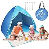 Strandmuschel Pop Up Strandzelt, Extra Light Pop Up Zelt für 2-3 Personen 50+ UV Schutz Tragbar Strandzelt Sonnenschutz Windschutz Strand Campingzelt für Camping, Wanderausflug (Blau)