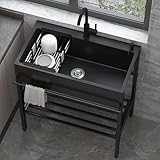 Freistehende Catering-Spüle, Küche, Restaurant, Allzweckspüle, Doppelschüssel mit Wasserhahn, Ablagen für Garage, Waschküche, Garten, 68 x 45 x 85 cm