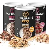 Tulipans Keto Granola ohne Zucker | 3 Sorten Crunch Protein-Müsli Low Carb | 85% weniger Kohlenhydrate als herkömmliche Müslis | Unterstützt ketogene Ernährung | 3 x 250 g, vegan