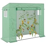Outsunny Gewächshaus, 200 x 76 x 168 cm Foliengewächshaus mit Rolltür, Treibhaus, Tomatenhaus mit Seitenfenster, PE-Gitterfolie, Winterfest Pflanzenhaus für Garten, Balkon, Grün