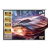 Todeco Leinwand, Hängeleinwand 90 Zoll 137 x 183 cm, Format 4:3, Heimkino mit 4K Full HD 3D, manuelle Rolloleinwand für Heimkino und Präsentation