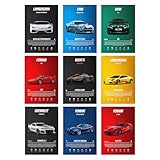 Cunegra 9 Stück Auto Poster, Car Poster Supercar Leinwand, Auto Bilder Für Die Wand 20x30CM, Zimmer Deko Jungs, Ohne Rahmen, Geschenk Für Autoliebhaber